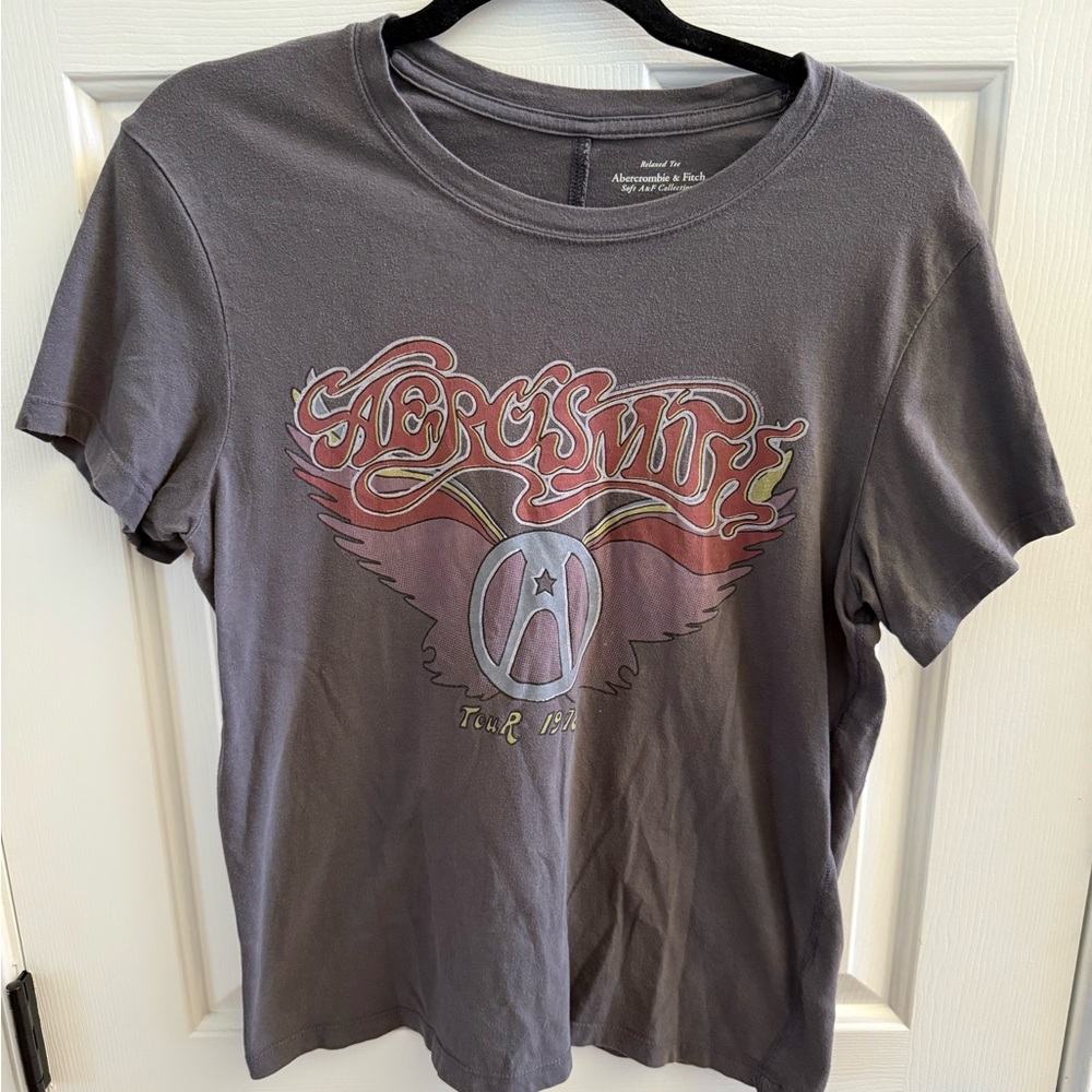 ABERCROMBIE & FITCH Aerosmith Women's Graphic Relaxed Tee - Size Small - Gray